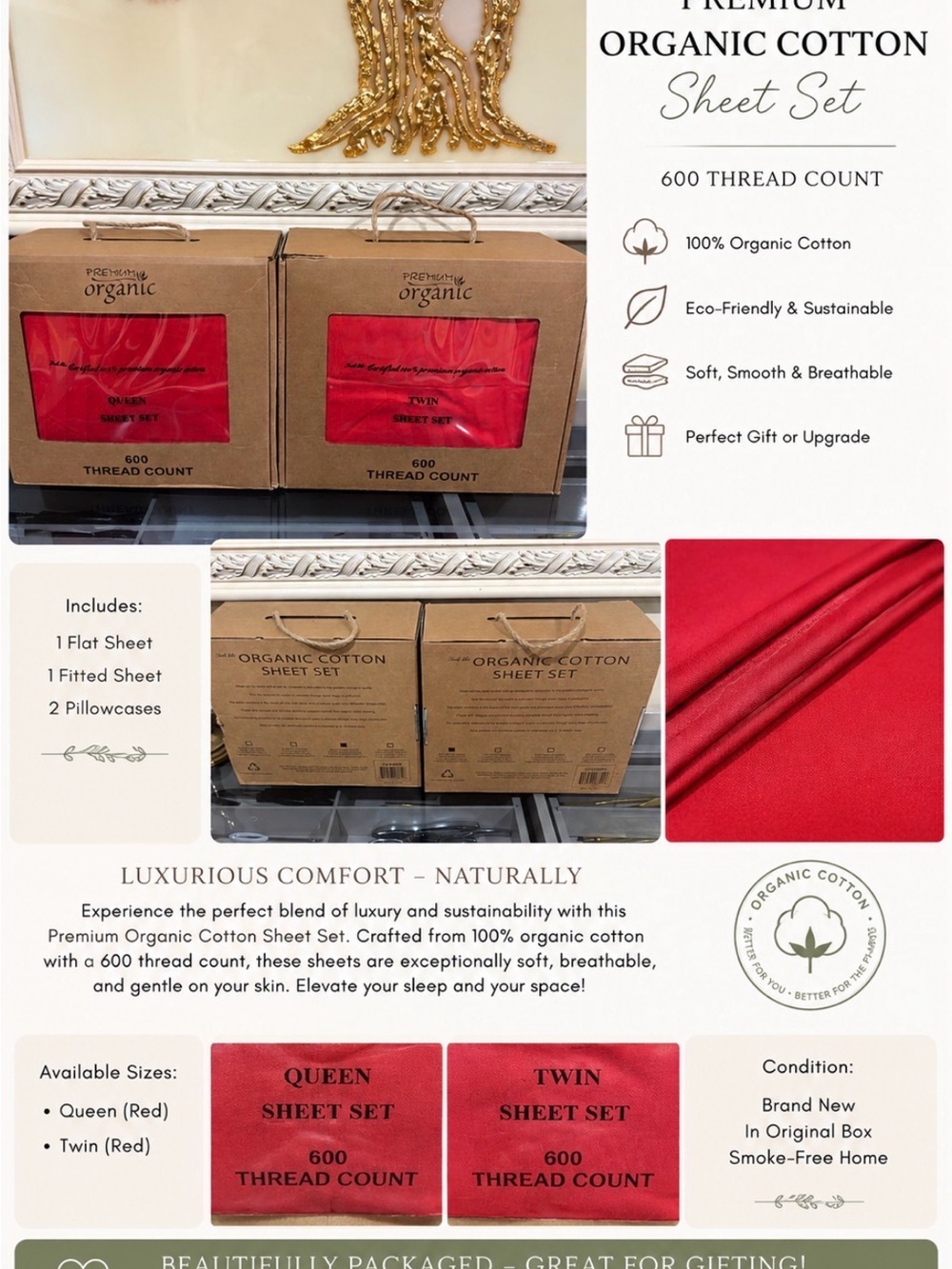 Red Sheet Set - 600 Thread Count - Picture 3 of 8